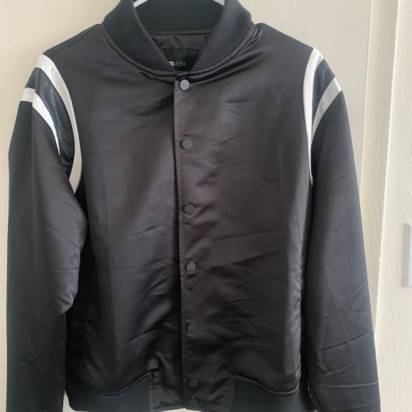 Small, Black bomber jacket, with white stripe design - Picture 1 of 3